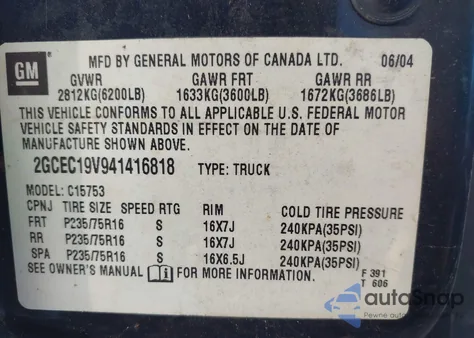 2004 Chevrolet Silverado 1500 Ls z USA, uszkodzony, nr VIN 2GCEC19V941416818